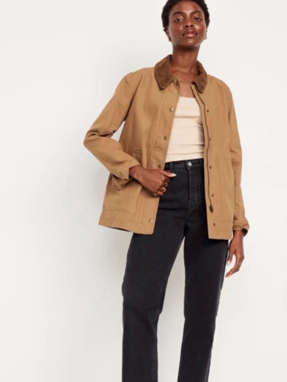 Old Navy Tan Utility barn Jacket with Brown Corduroy Collar